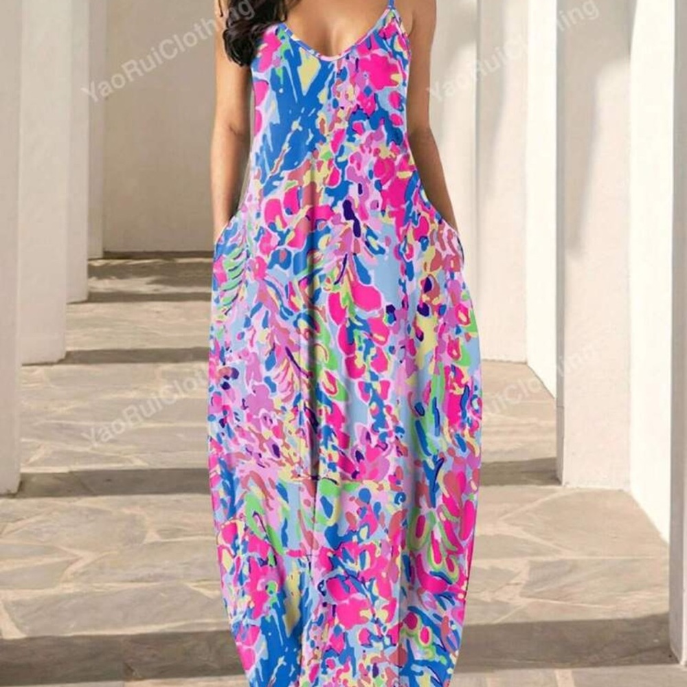 Brand New Multi Color Maxi Dress With Pockets
